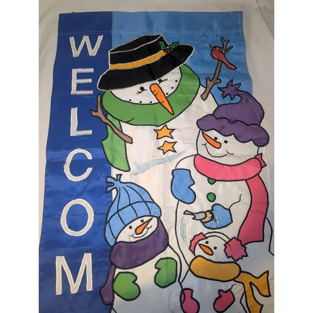 Vintage Y2K Christmas Snowman Family Outdoor Garden Flag 26